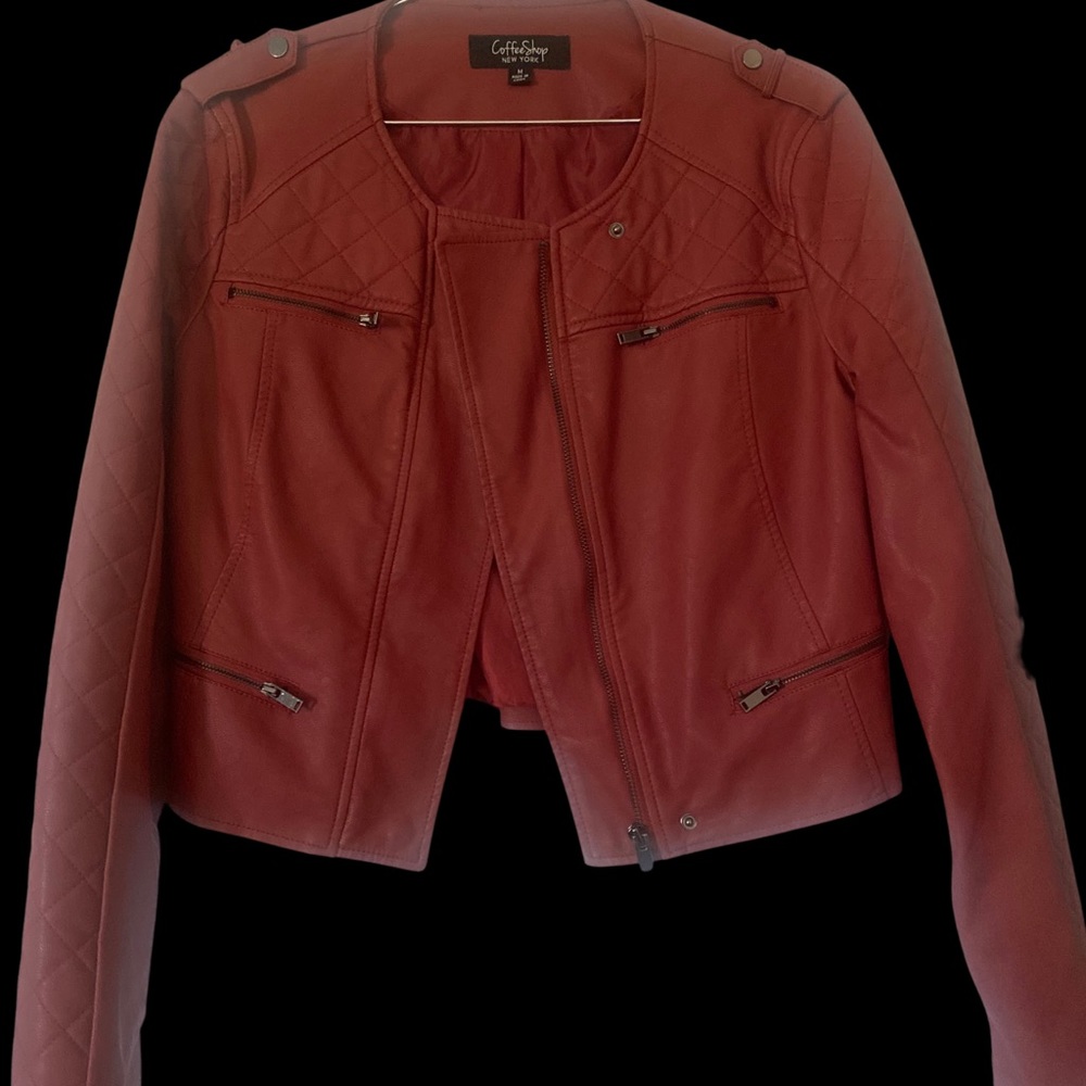 “Coffee Shop New York” Red Leather Jacket